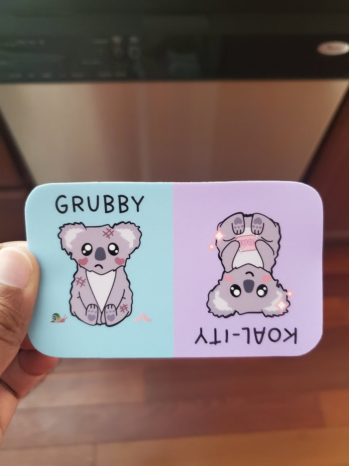 Reversible koala dishwasher magnet | koality and grubby or soiled